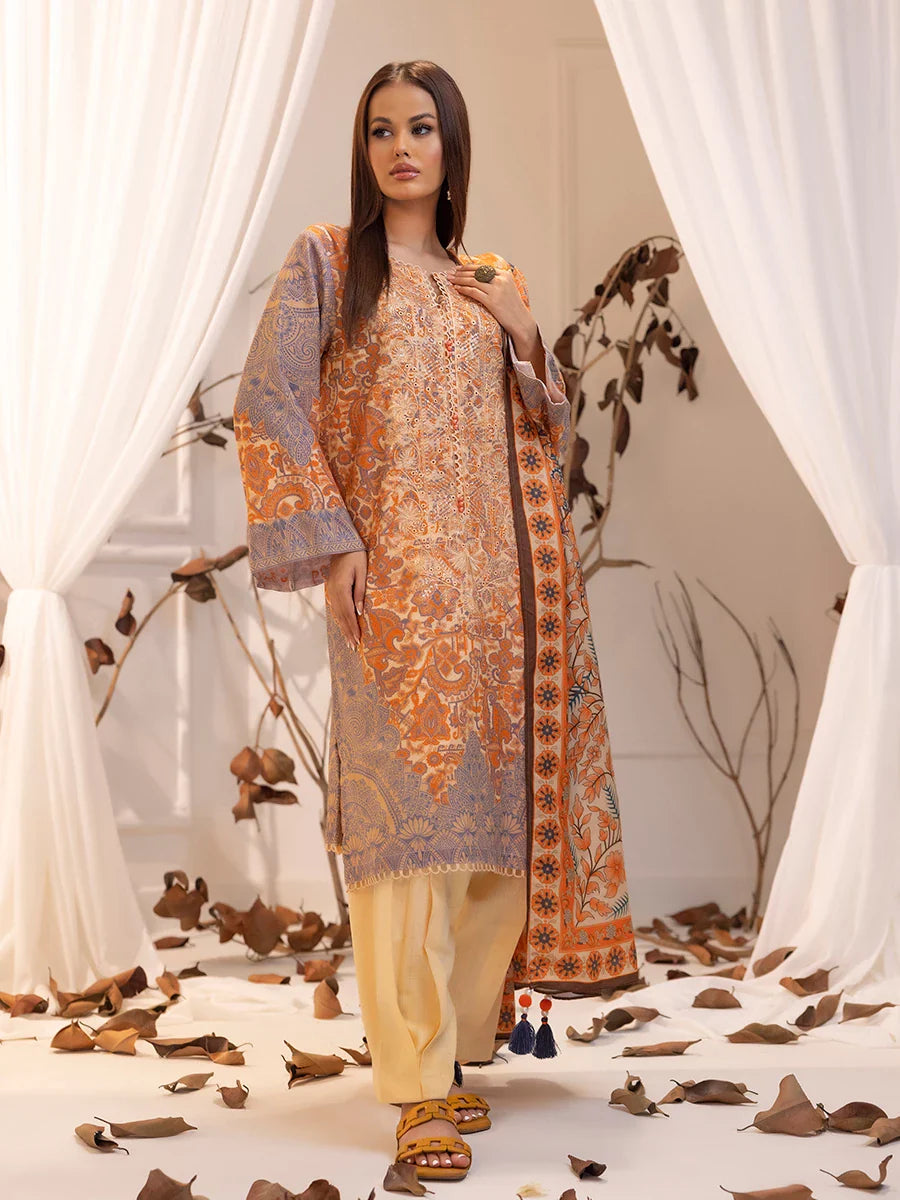 SALITEX - LUXURY KHADDAR EMBROIDERED SHIRT WITH SHAWL & DYED TROUSER