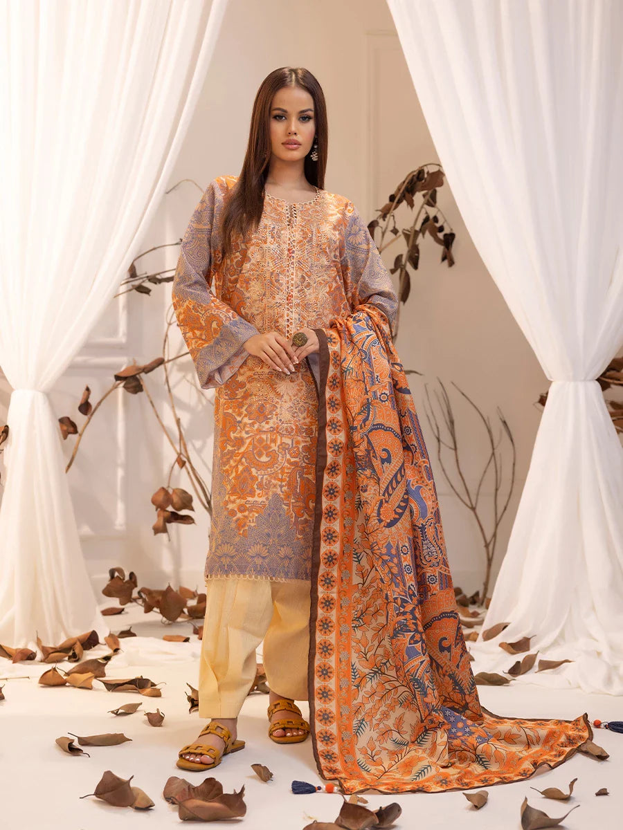 SALITEX - LUXURY KHADDAR EMBROIDERED SHIRT WITH SHAWL & DYED TROUSER