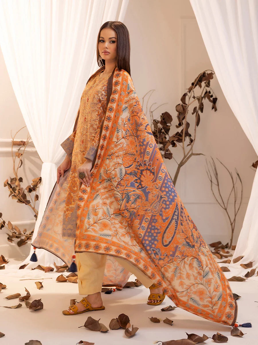 SALITEX - LUXURY KHADDAR EMBROIDERED SHIRT WITH SHAWL & DYED TROUSER