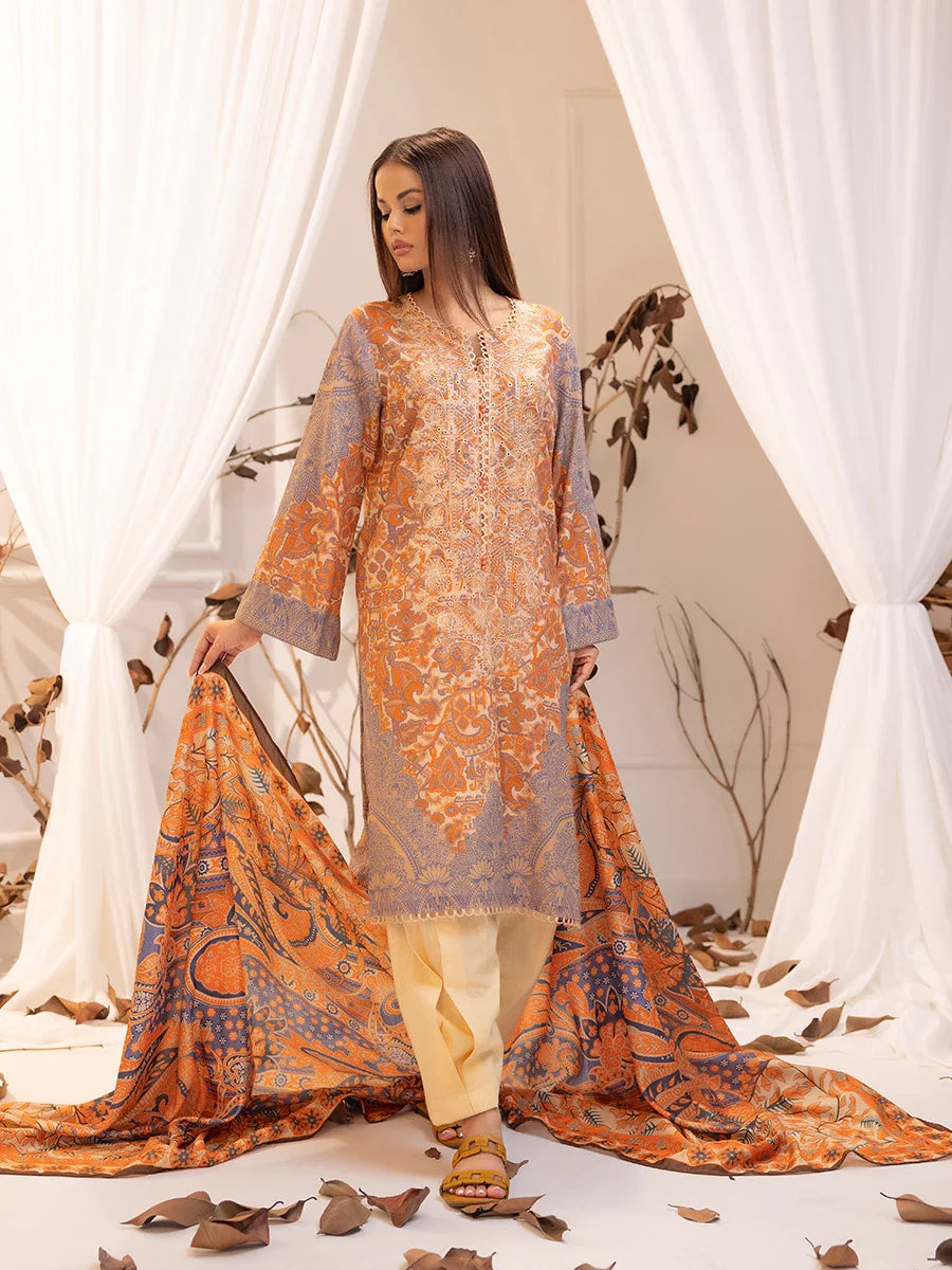 SALITEX - LUXURY KHADDAR EMBROIDERED SHIRT WITH SHAWL & DYED TROUSER