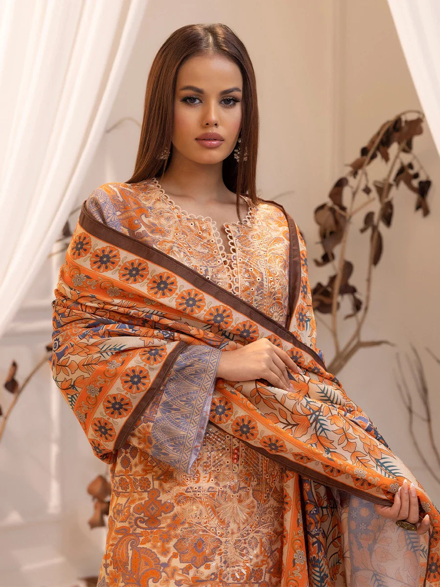 SALITEX - LUXURY KHADDAR EMBROIDERED SHIRT WITH SHAWL & DYED TROUSER