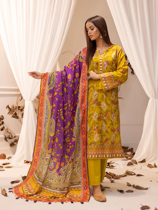 SALITEX - LUXURY KHADDAR EMBROIDERED SHIRT WITH SHAWL & DYED TROUSER