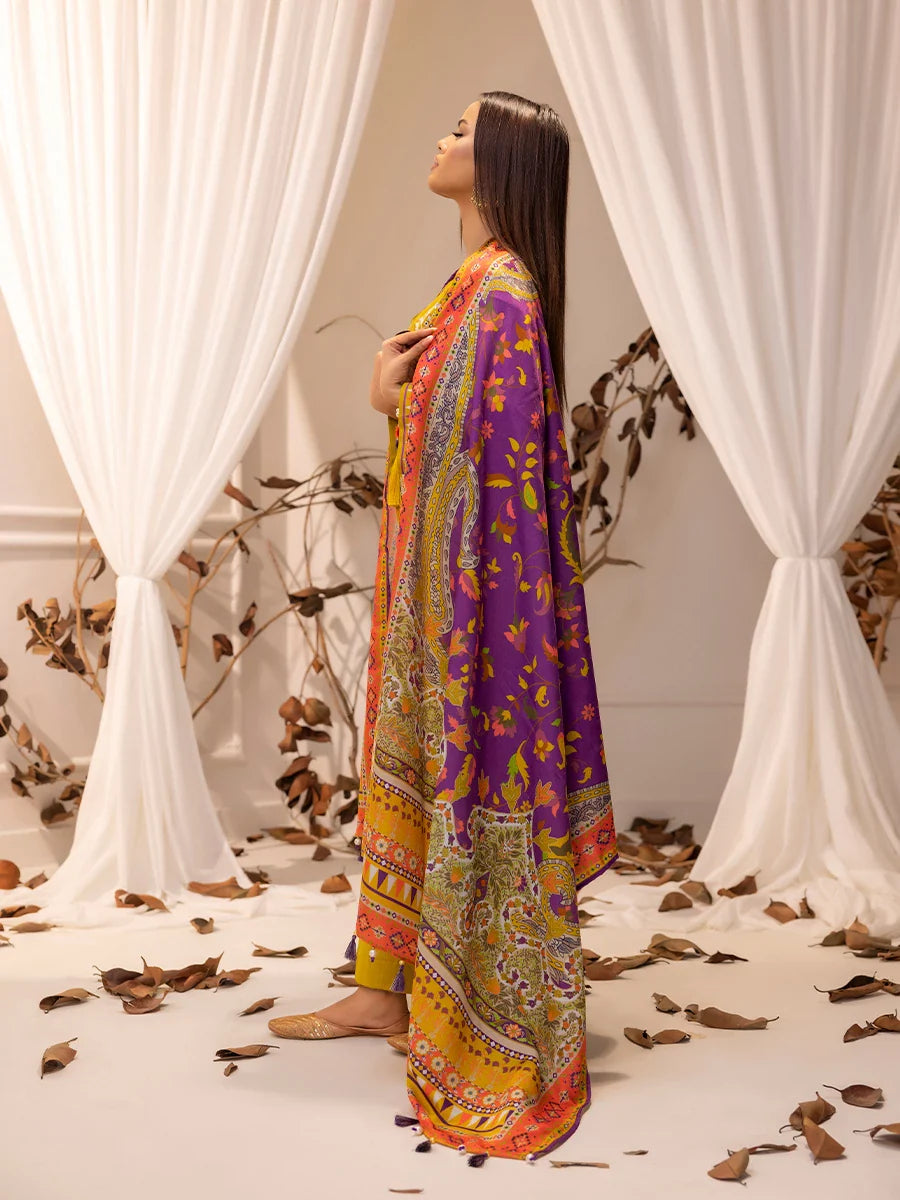 SALITEX - LUXURY KHADDAR EMBROIDERED SHIRT WITH SHAWL & DYED TROUSER