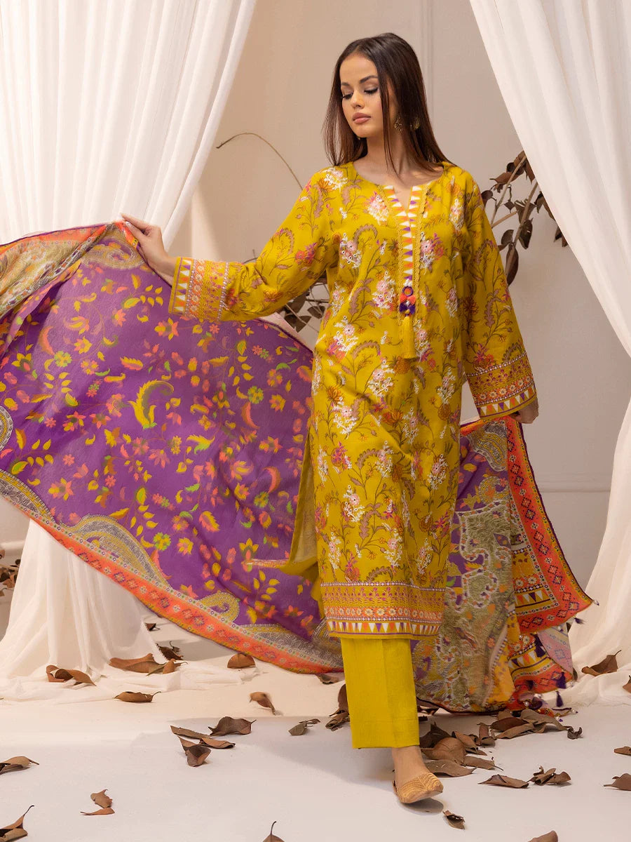 SALITEX - LUXURY KHADDAR EMBROIDERED SHIRT WITH SHAWL & DYED TROUSER