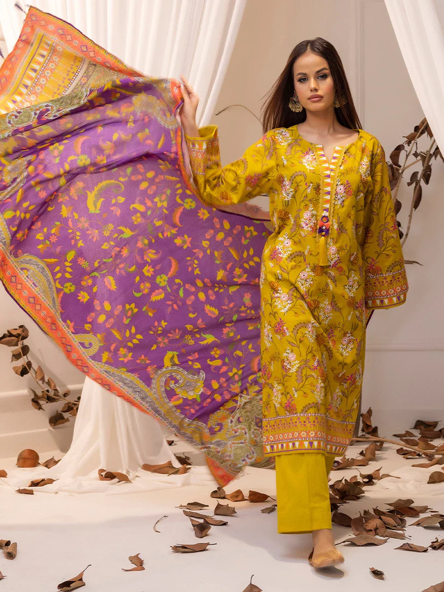 SALITEX - LUXURY KHADDAR EMBROIDERED SHIRT WITH SHAWL & DYED TROUSER