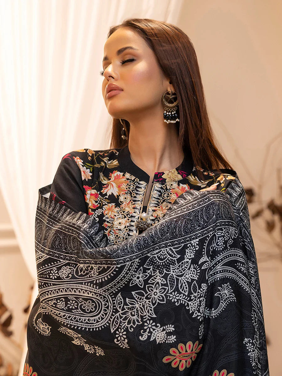 SALITEX - LUXURY KHADDAR EMBROIDERED SHIRT WITH SHAWL & DYED TROUSER