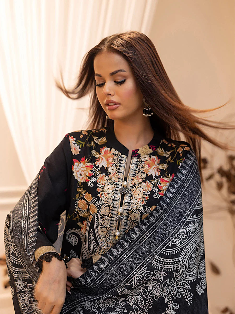 SALITEX - LUXURY KHADDAR EMBROIDERED SHIRT WITH SHAWL & DYED TROUSER