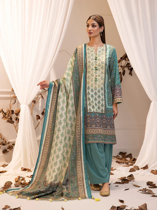 SALITEX - LUXURY KHADDAR EMBROIDERED SHIRT WITH SHAWL & DYED TROUSER