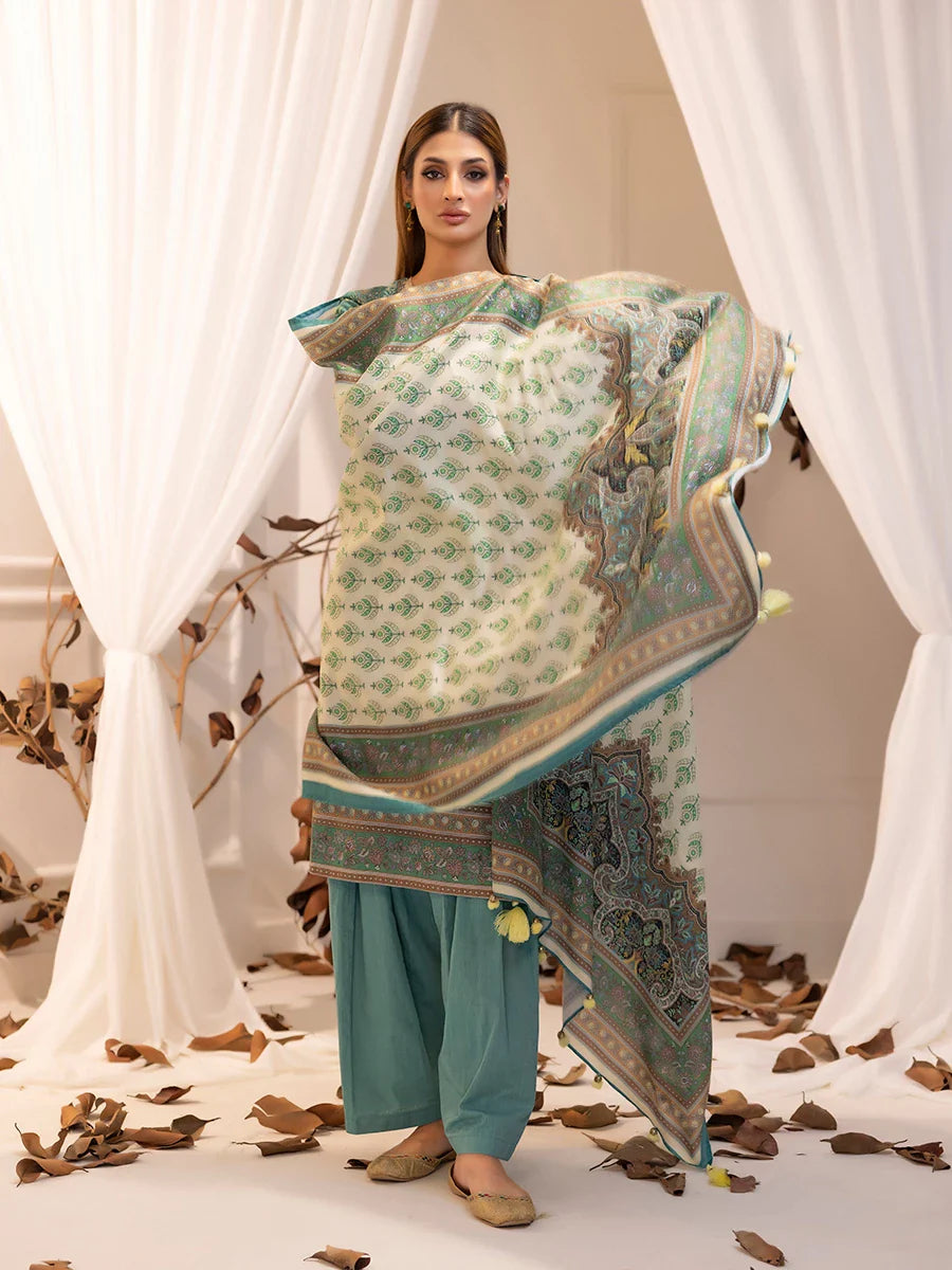 SALITEX - LUXURY KHADDAR EMBROIDERED SHIRT WITH SHAWL & DYED TROUSER