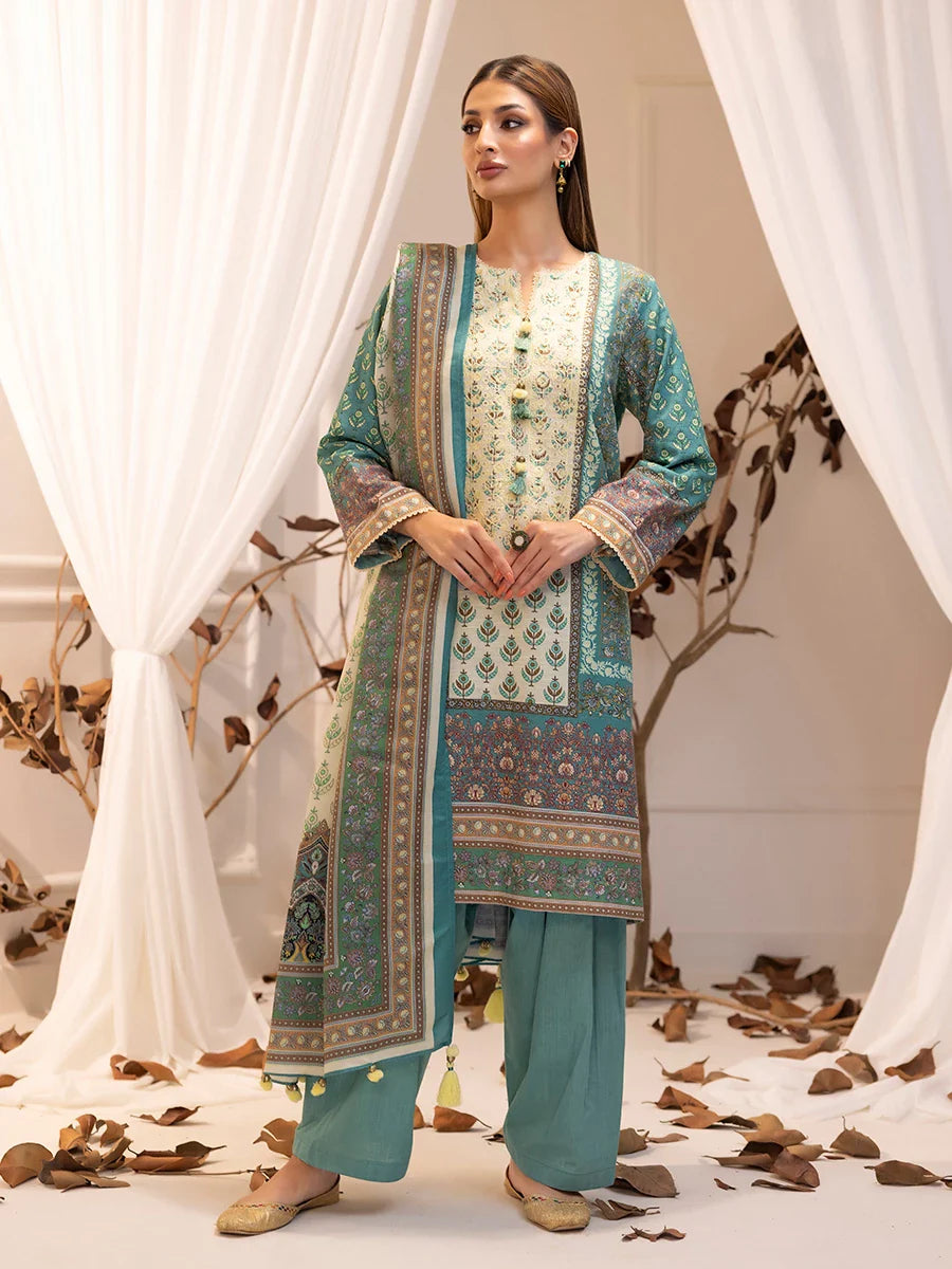 SALITEX - LUXURY KHADDAR EMBROIDERED SHIRT WITH SHAWL & DYED TROUSER