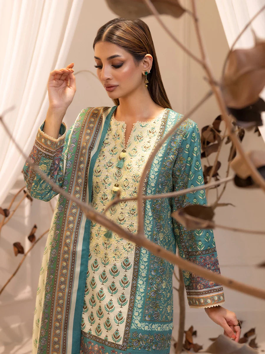 SALITEX - LUXURY KHADDAR EMBROIDERED SHIRT WITH SHAWL & DYED TROUSER