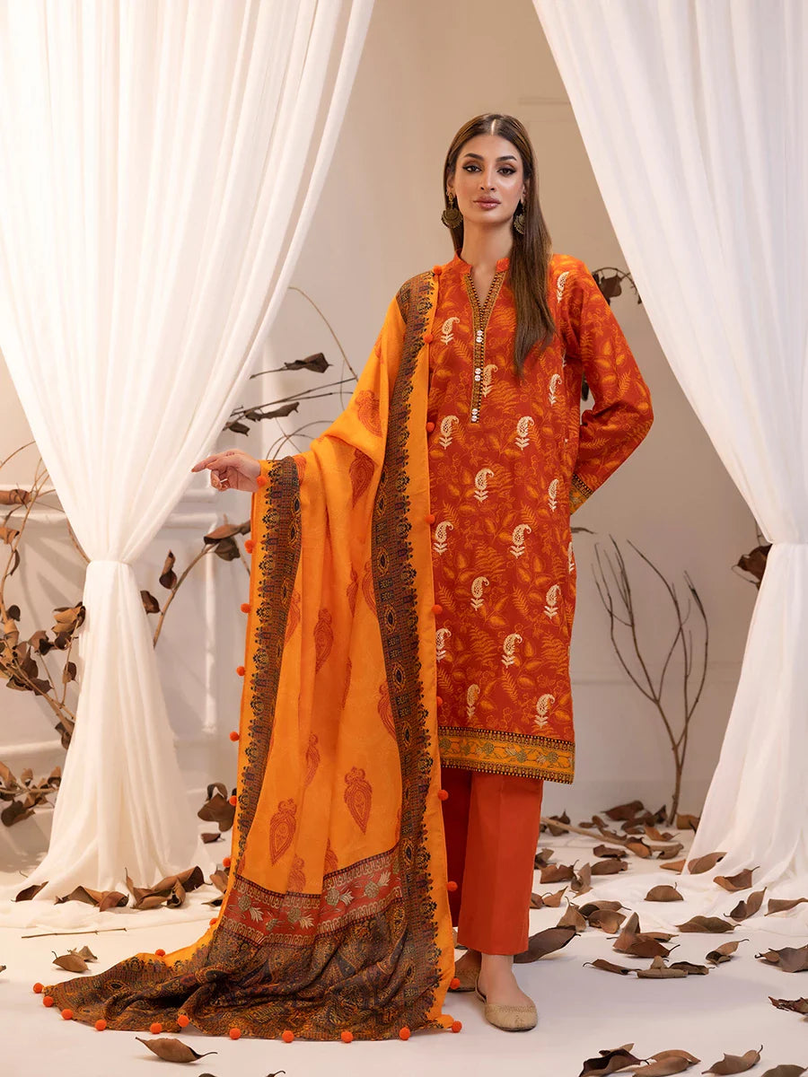 SALITEX - LUXURY KHADDAR EMBROIDERED SHIRT WITH SHAWL & DYED TROUSER