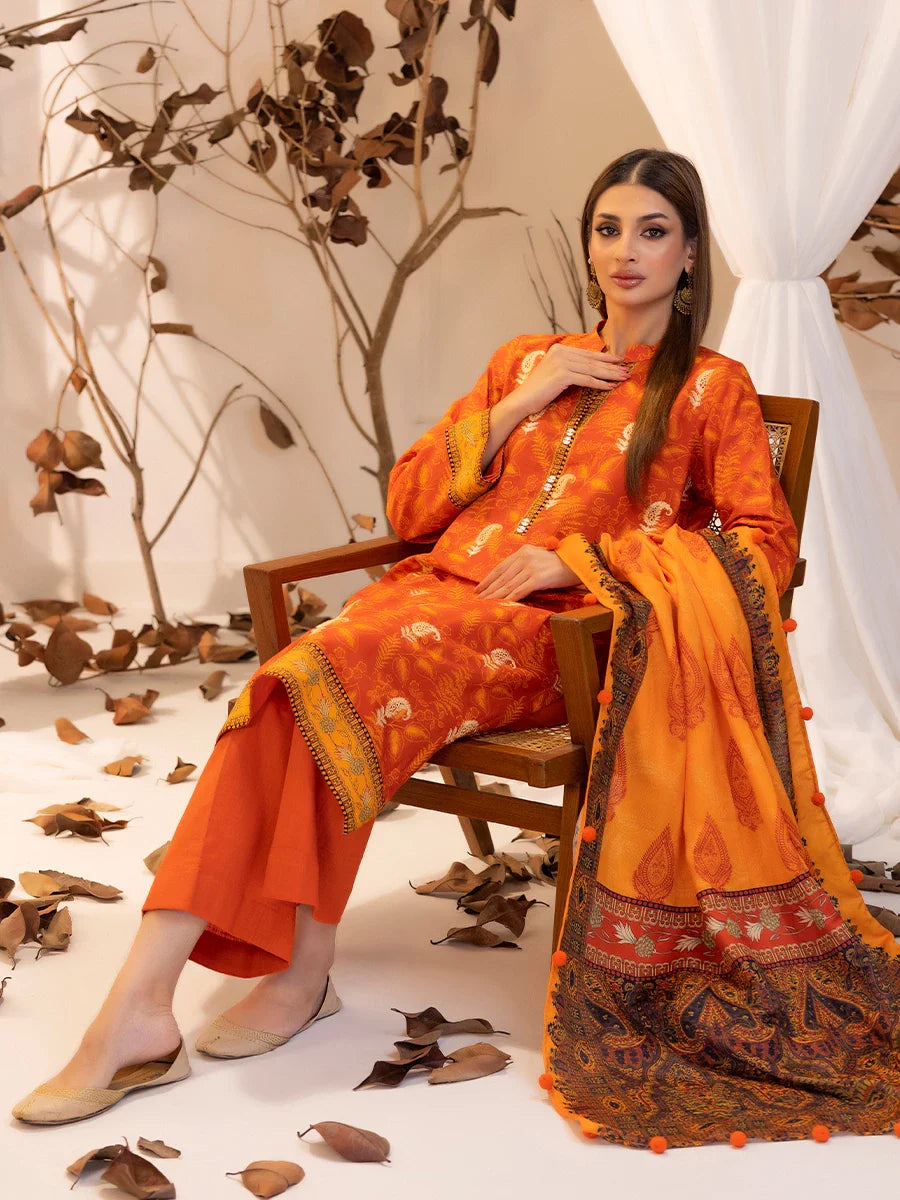 SALITEX - LUXURY KHADDAR EMBROIDERED SHIRT WITH SHAWL & DYED TROUSER