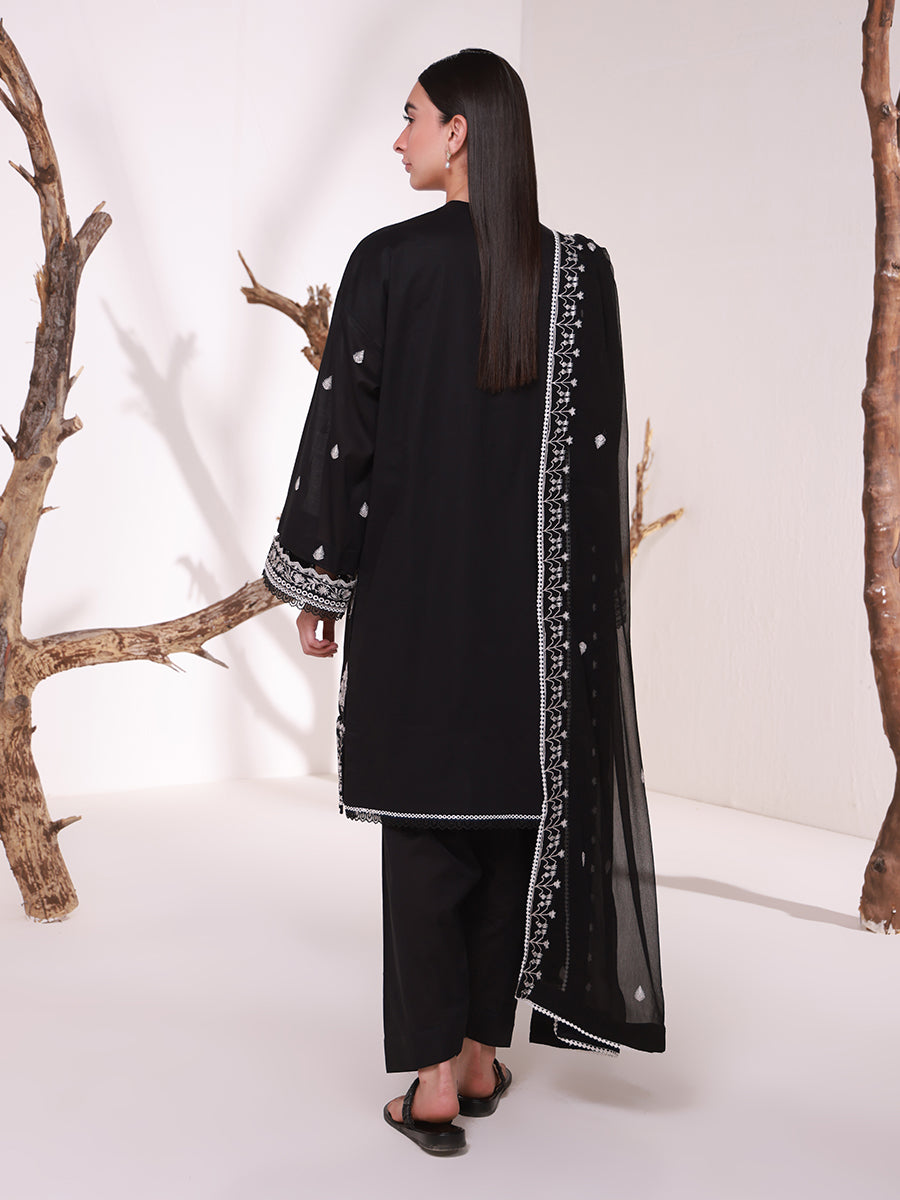 3pc Unstitched - Black & White Embroidered Lawn Suit