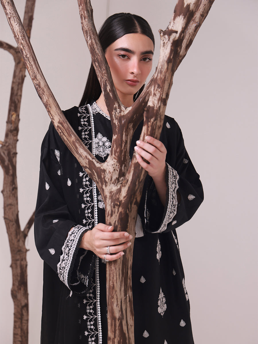 3pc Unstitched - Black & White Embroidered Lawn Suit