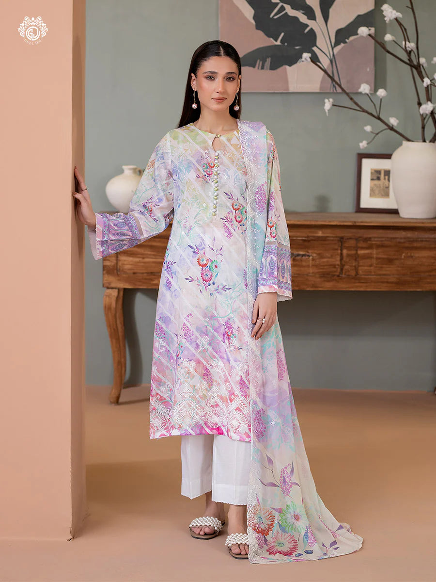 Gull Jee - 3PC Lawn Embroidered Shirt Embroidered Bamber Chiffon Duppata & Dyed Trouser -