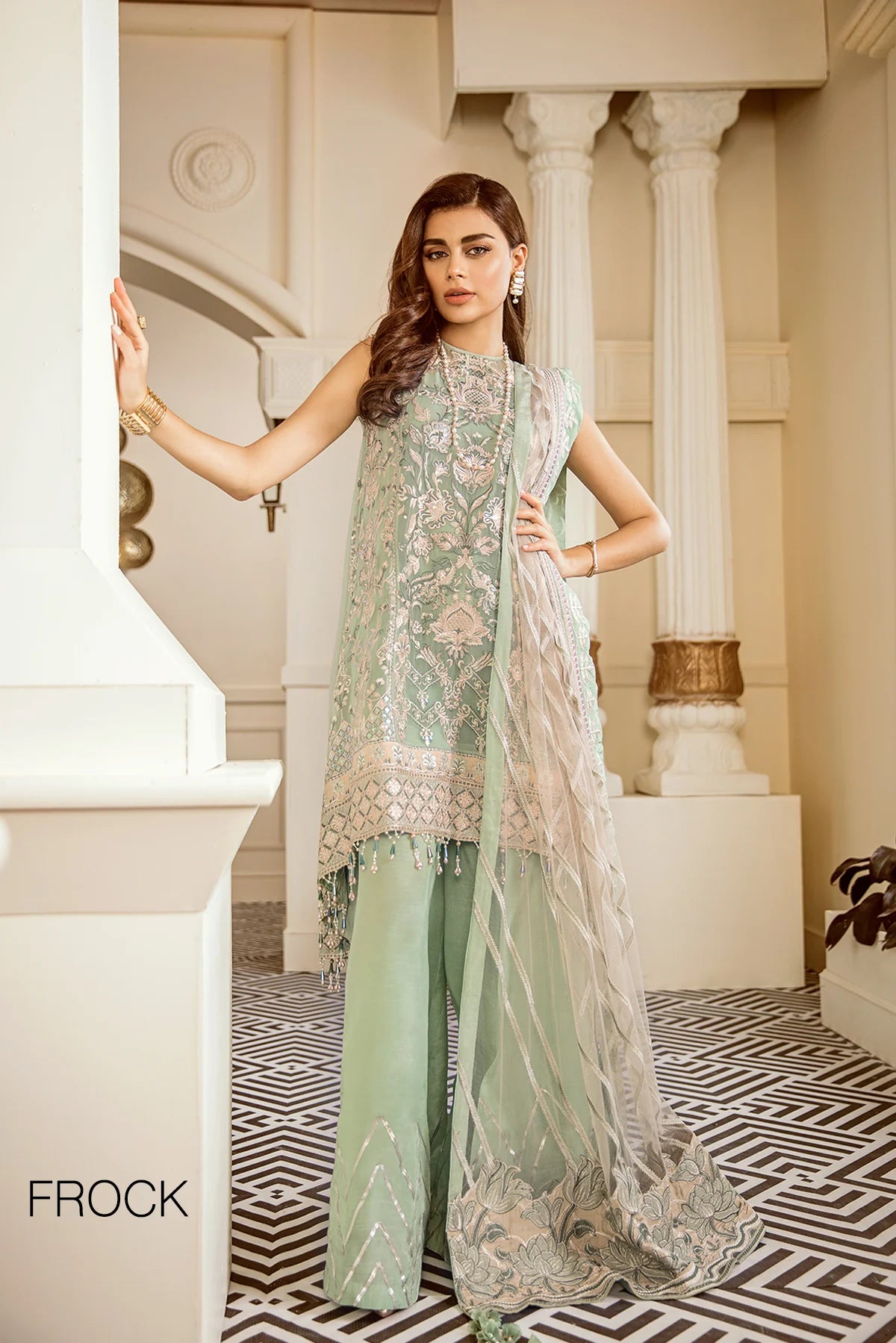 3 Piece EMBROIDERED NET WITH DUPATTA AND TROUSER CH06-05 - Baroque