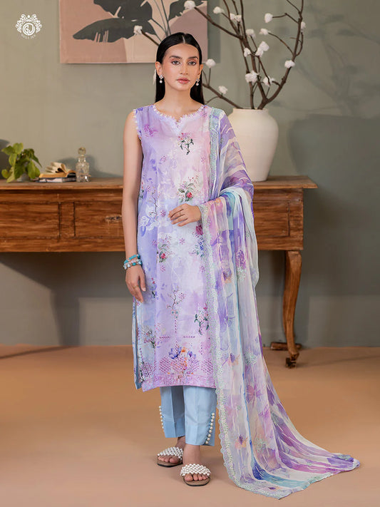 Gull Jee - 3PC Lawn Embroidered Shirt Embroidered Bamber Chiffon Dupatta & Dyed Trouser - GRP2417A1