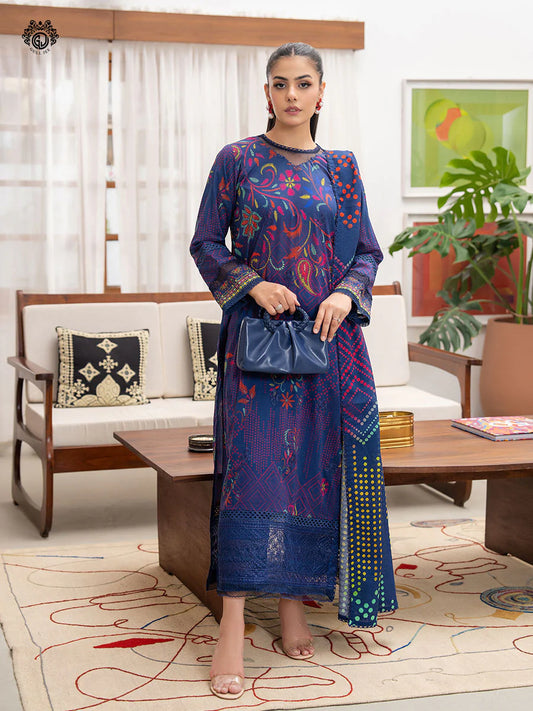 Gull Jee - 3PC Lawn Embroidered Shirt Printed Lawn Duppata & Dyed Trouser - GGB2409A8