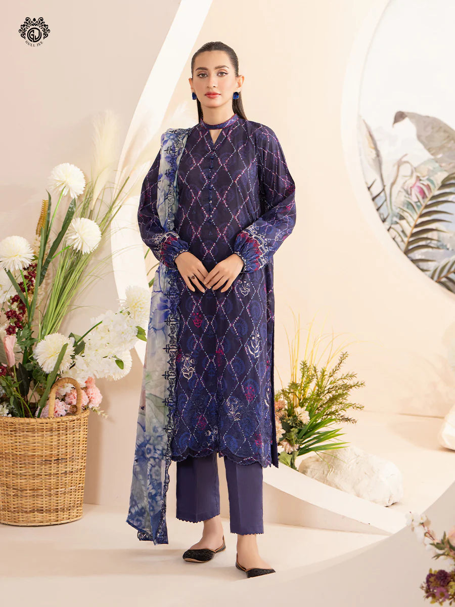 Gull Jee - 3PC Lawn Embroidered Shirt Embroidered Bamber Chiffon Duppata & Dyed Trouser - GSK2404A1