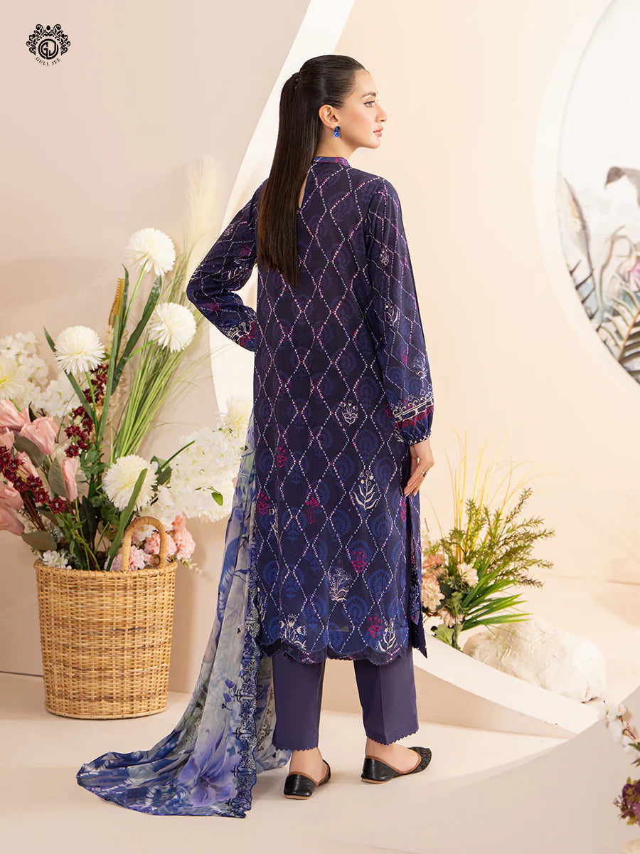 Gull Jee - 3PC Lawn Embroidered Shirt Embroidered Bamber Chiffon Duppata & Dyed Trouser - GSK2404A1