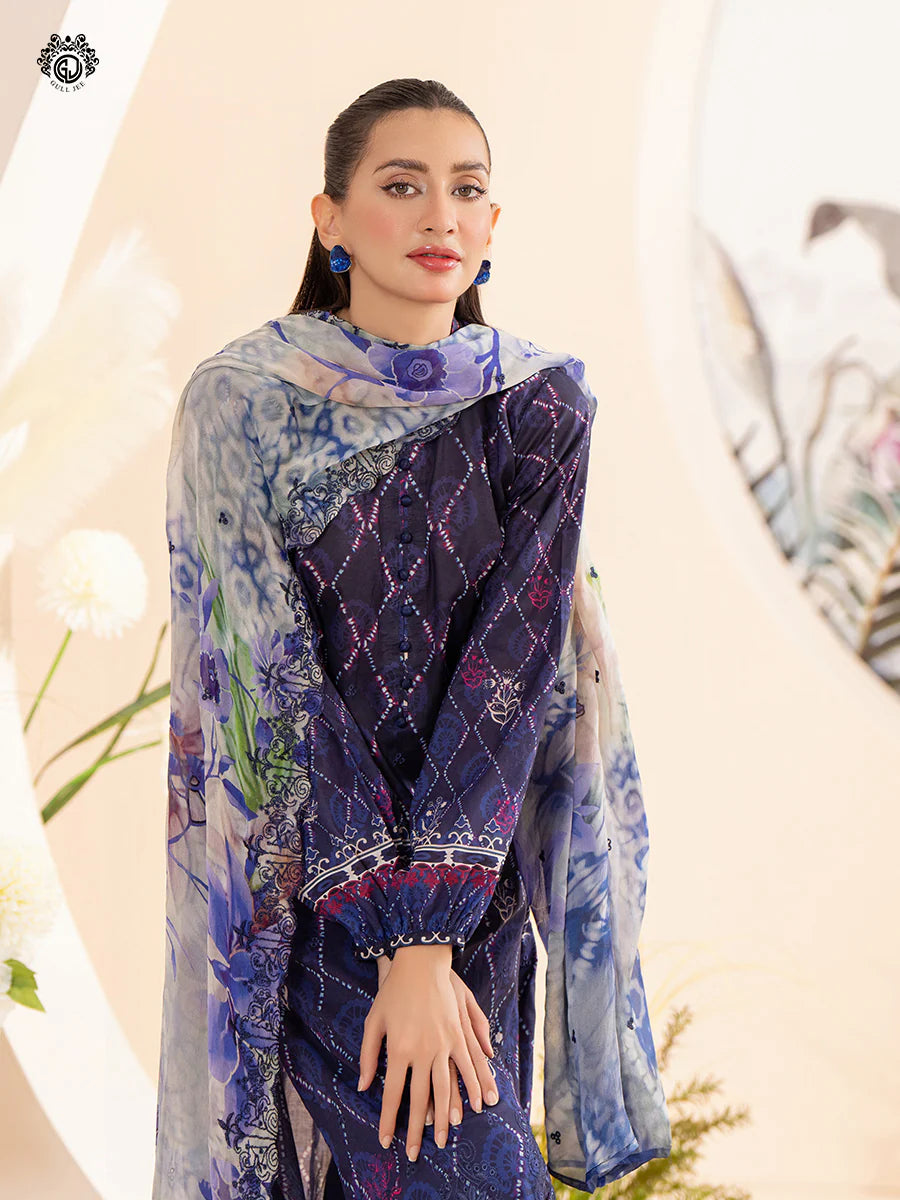 Gull Jee - 3PC Lawn Embroidered Shirt Embroidered Bamber Chiffon Duppata & Dyed Trouser - GSK2404A1