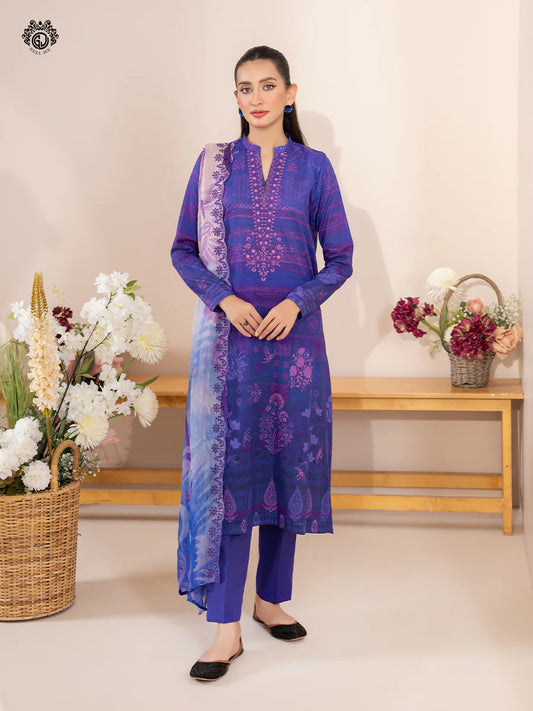 Gull Jee - 3PC Lawn Embroidered Shirt Embroidered Bamber Chiffon Duppata & Dyed Trouser - GSK2404A3