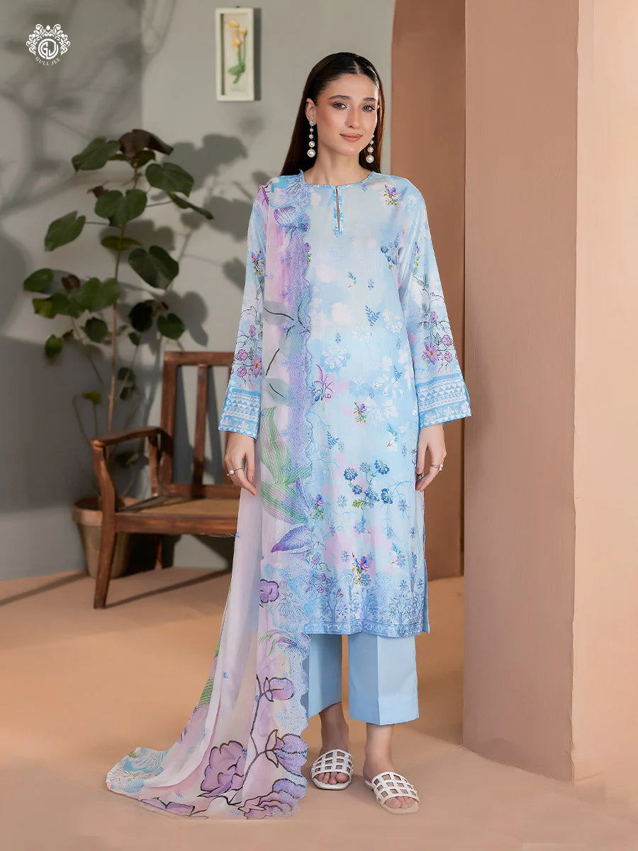 Gull Jee - 3PC Lawn Embroidered Shirt Embroidered Bamber Chiffon Duppata & Dyed Trouser - GRP2417A10