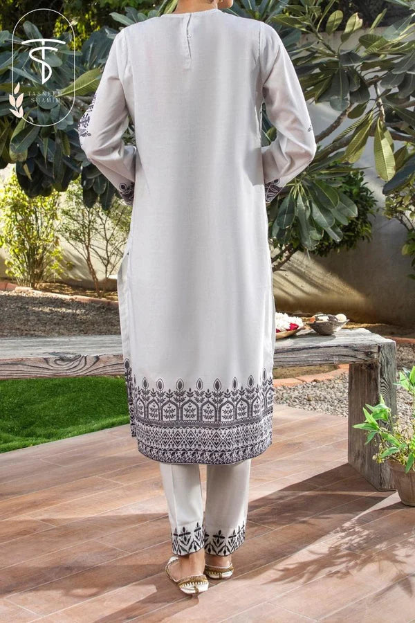 2pc Unstitched - printed shirt paired with matching embroidered trouser