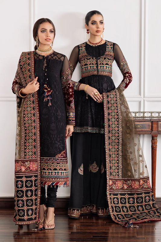 3 Piece EMBROIDERED CHIFFON WITH DUPATTA AND VELVET TROUSER CH09-04 - Baroque