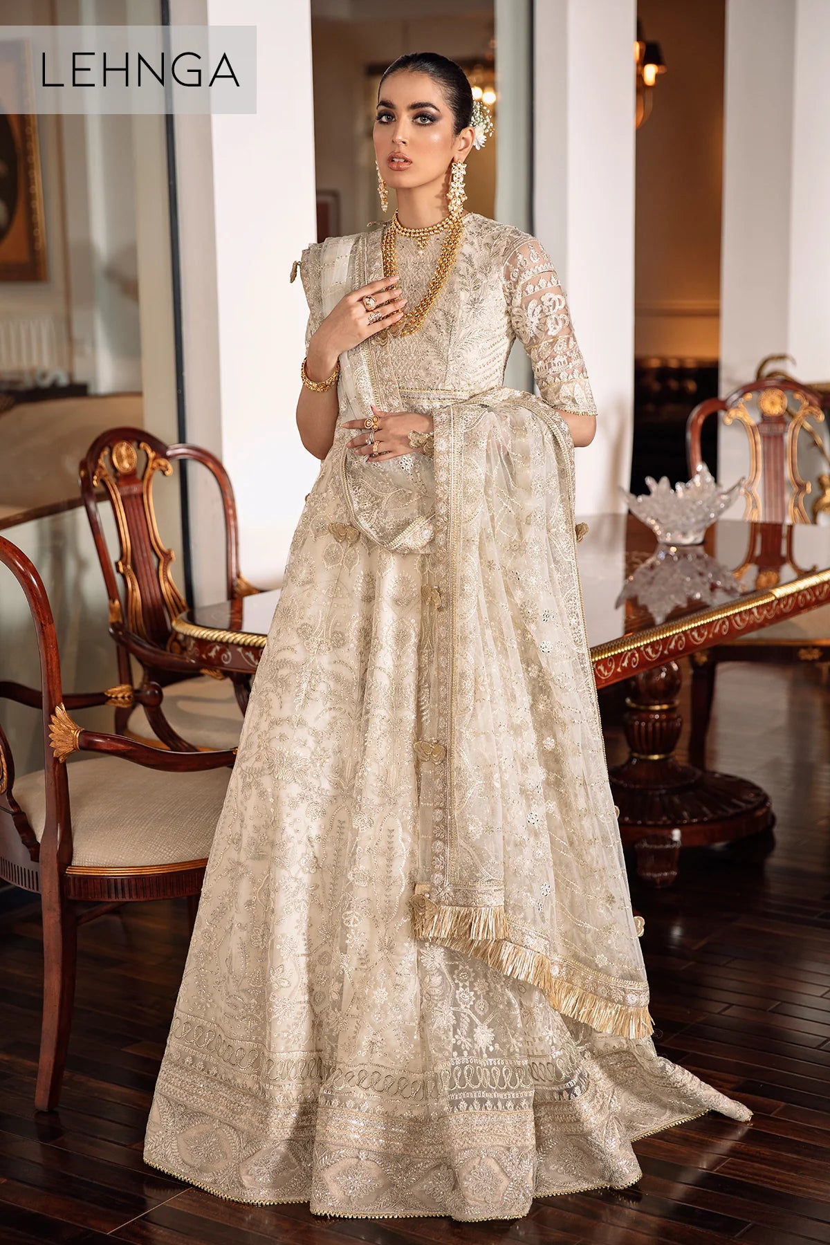 3 Piece EMBROIDERED NET WITH DUPATTA AND TROUSER CH09-05 - Baroque