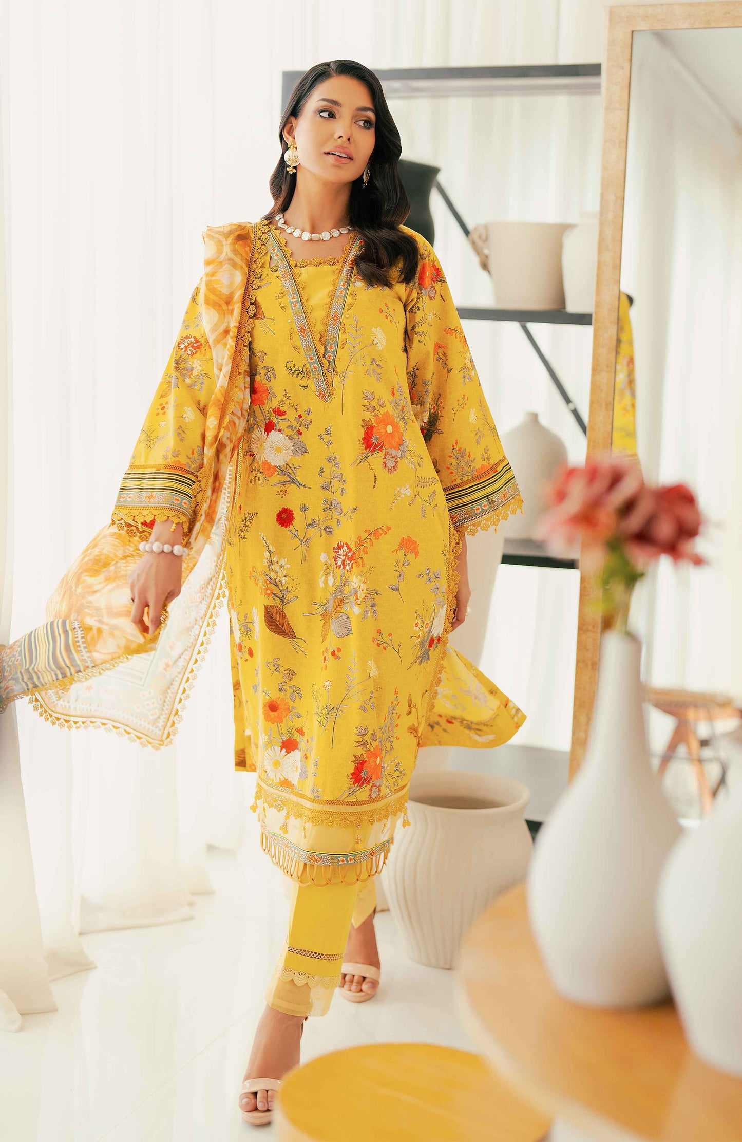 AlZohaib - Sunshine Bloom - Cotton Silk 3 Piece-SCS-24-04