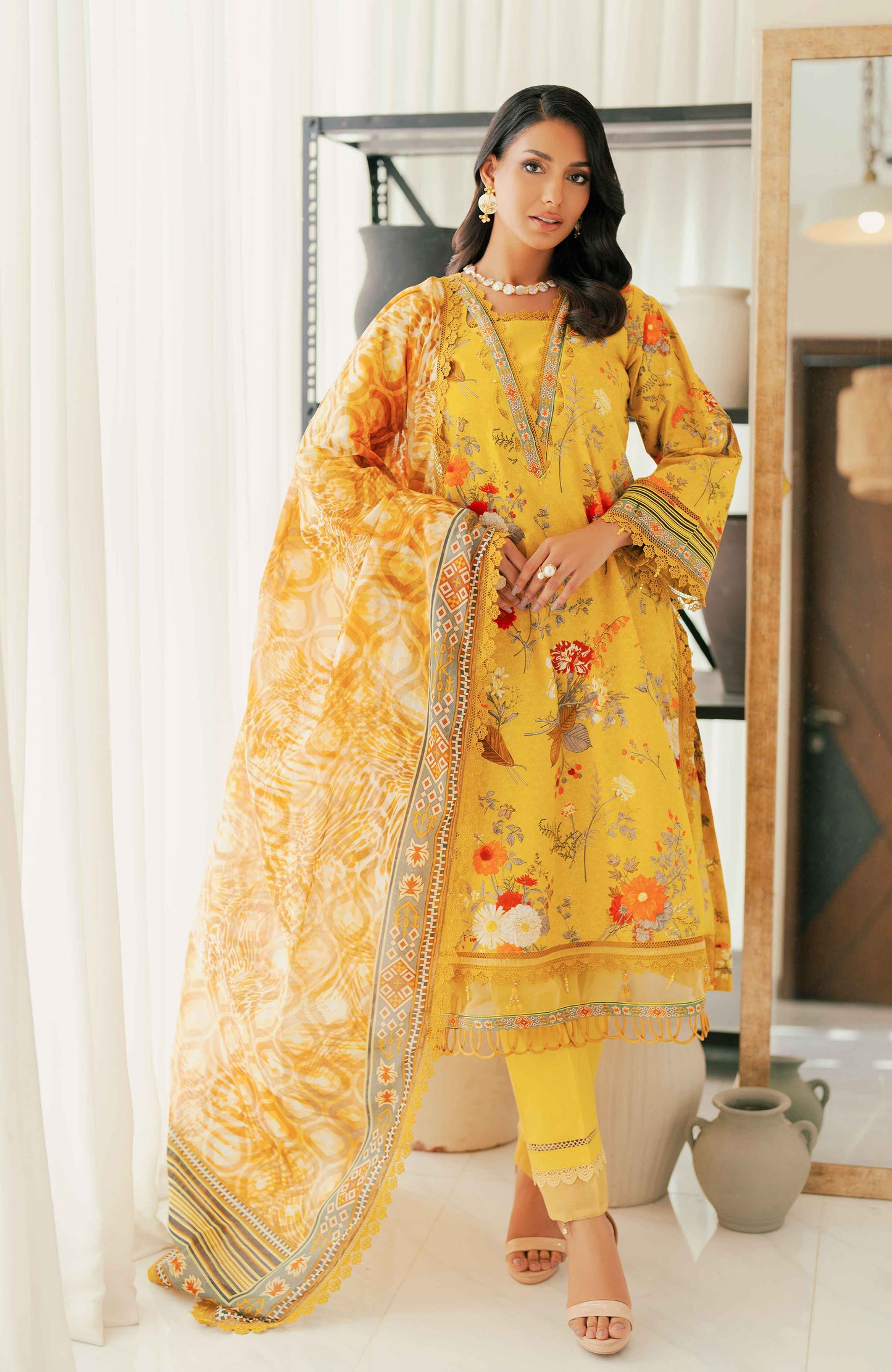 AlZohaib - Sunshine Bloom - Cotton Silk 3 Piece-SCS-24-04