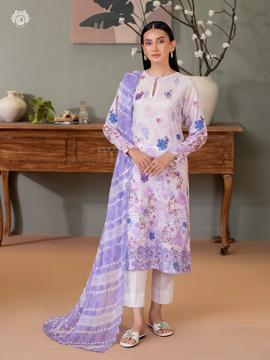 Gull Jee - 3PC Lawn Embroidered Shirt Embroidered Bamber Chiffon Duppata & Dyed Trouser - GRP2417A2