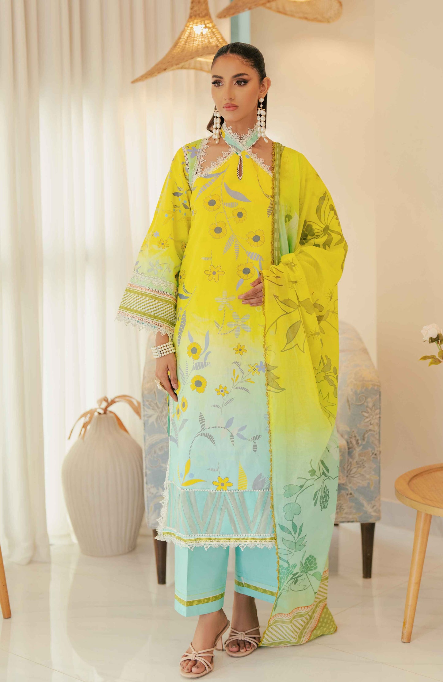 AlZohaib - Sunshine Bloom - Cotton Silk 3 Piece-SCS-24-09