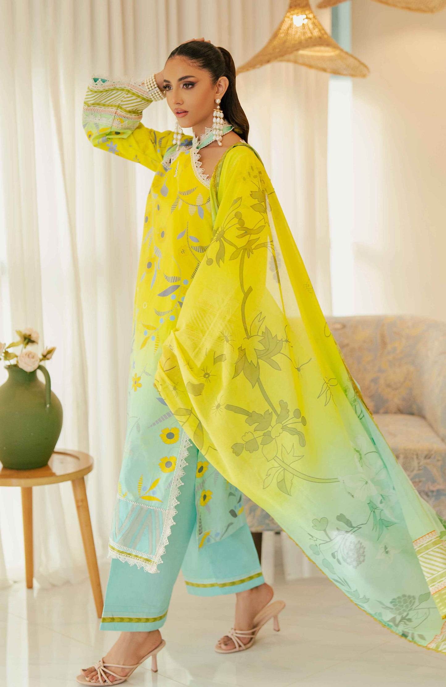 AlZohaib - Sunshine Bloom - Cotton Silk 3 Piece-SCS-24-09