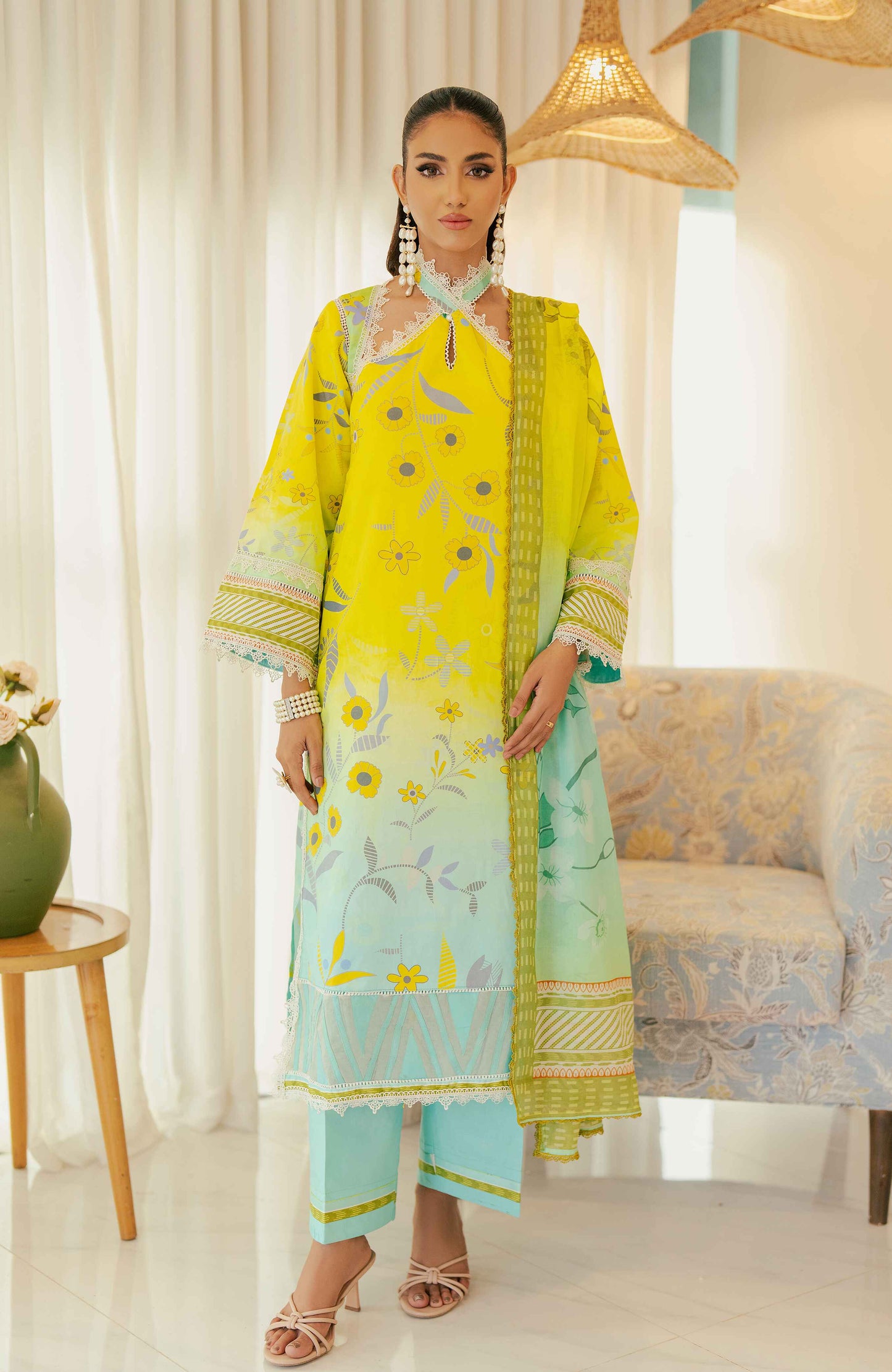 AlZohaib - Sunshine Bloom - Cotton Silk 3 Piece-SCS-24-09