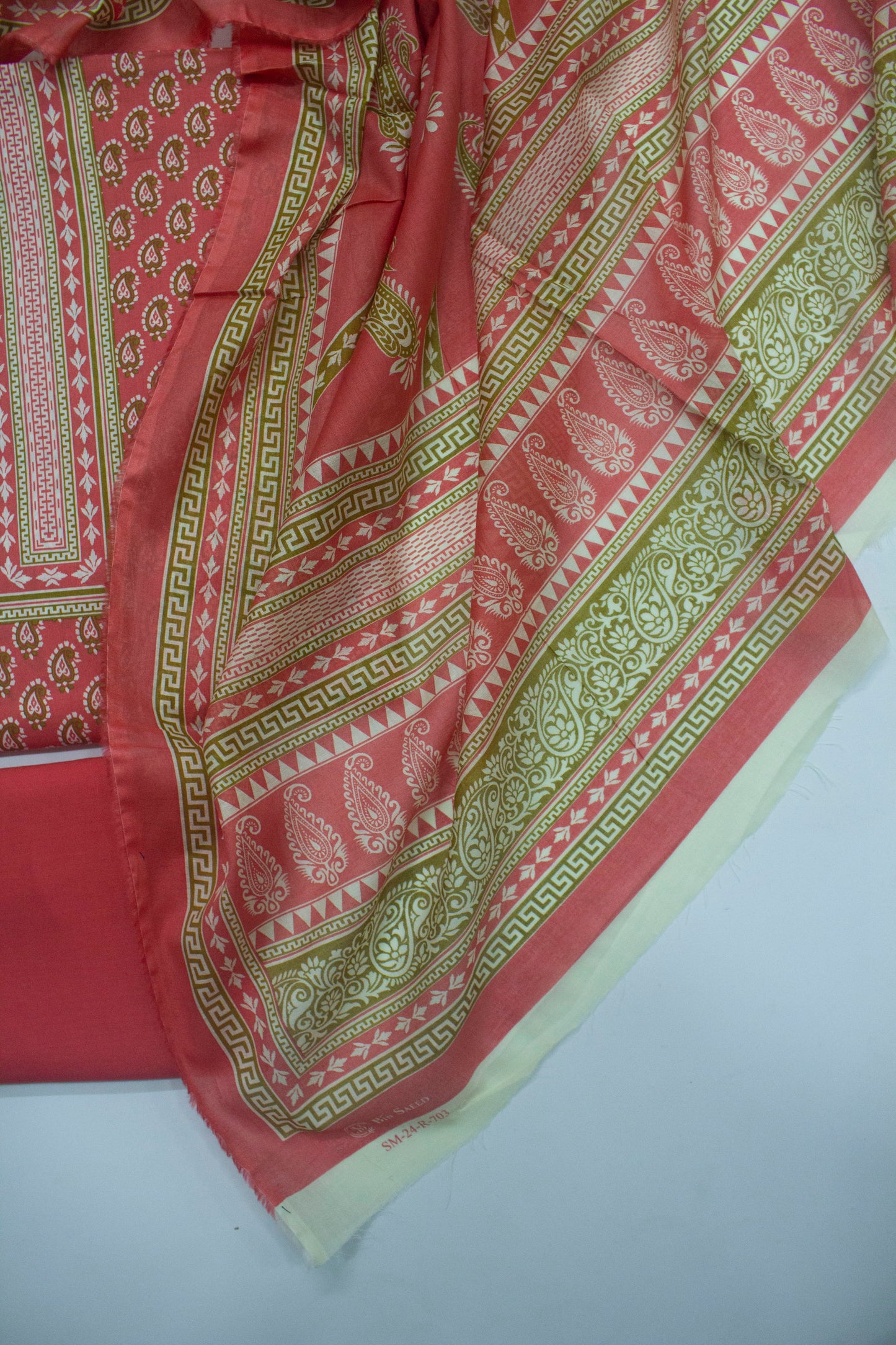 D-703 3Pc Cotton Digital Printed Unstitched Suit with Printed Dupatta & Plain Trouser.