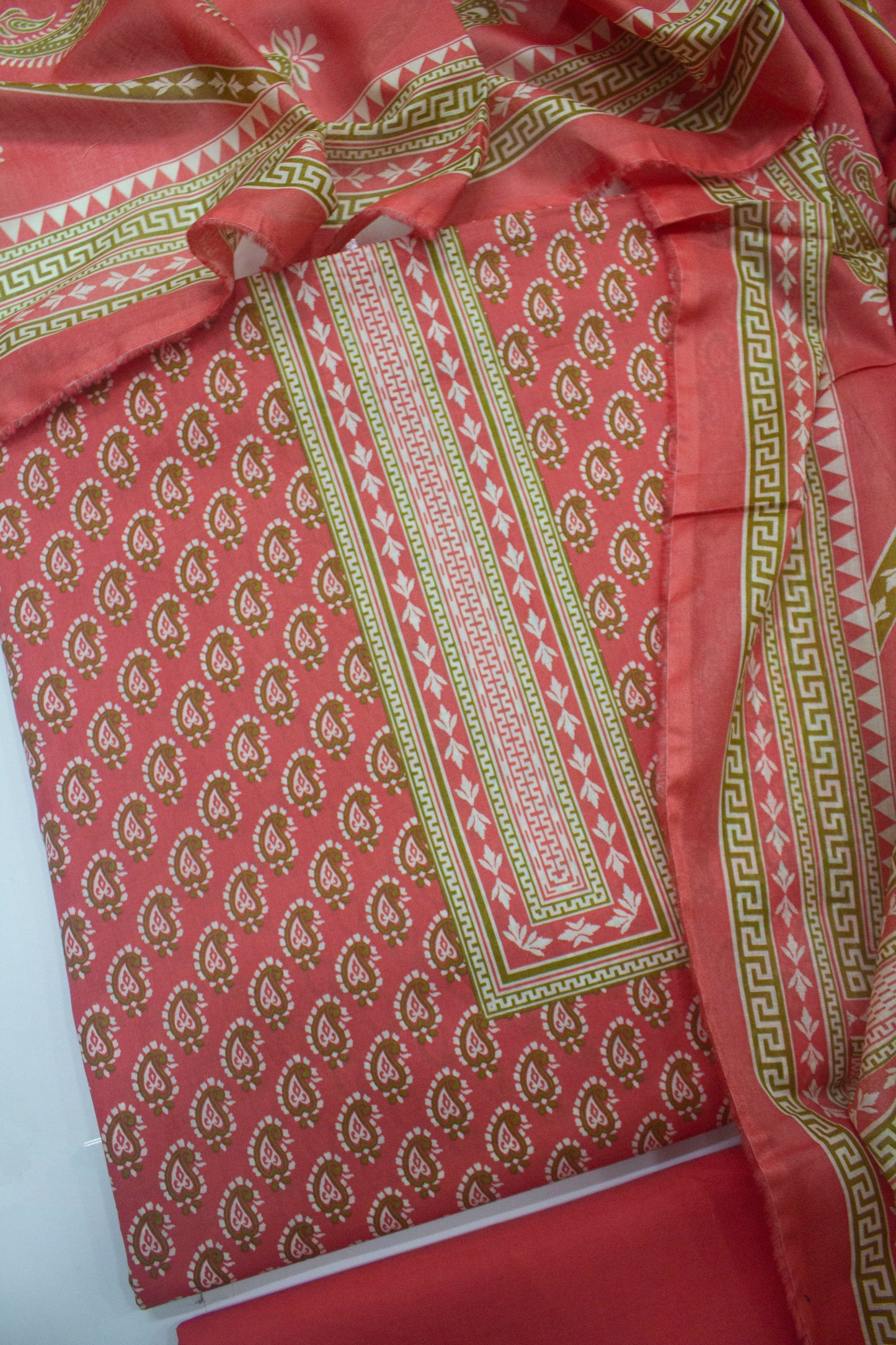 D-703 3Pc Cotton Digital Printed Unstitched Suit with Printed Dupatta & Plain Trouser.