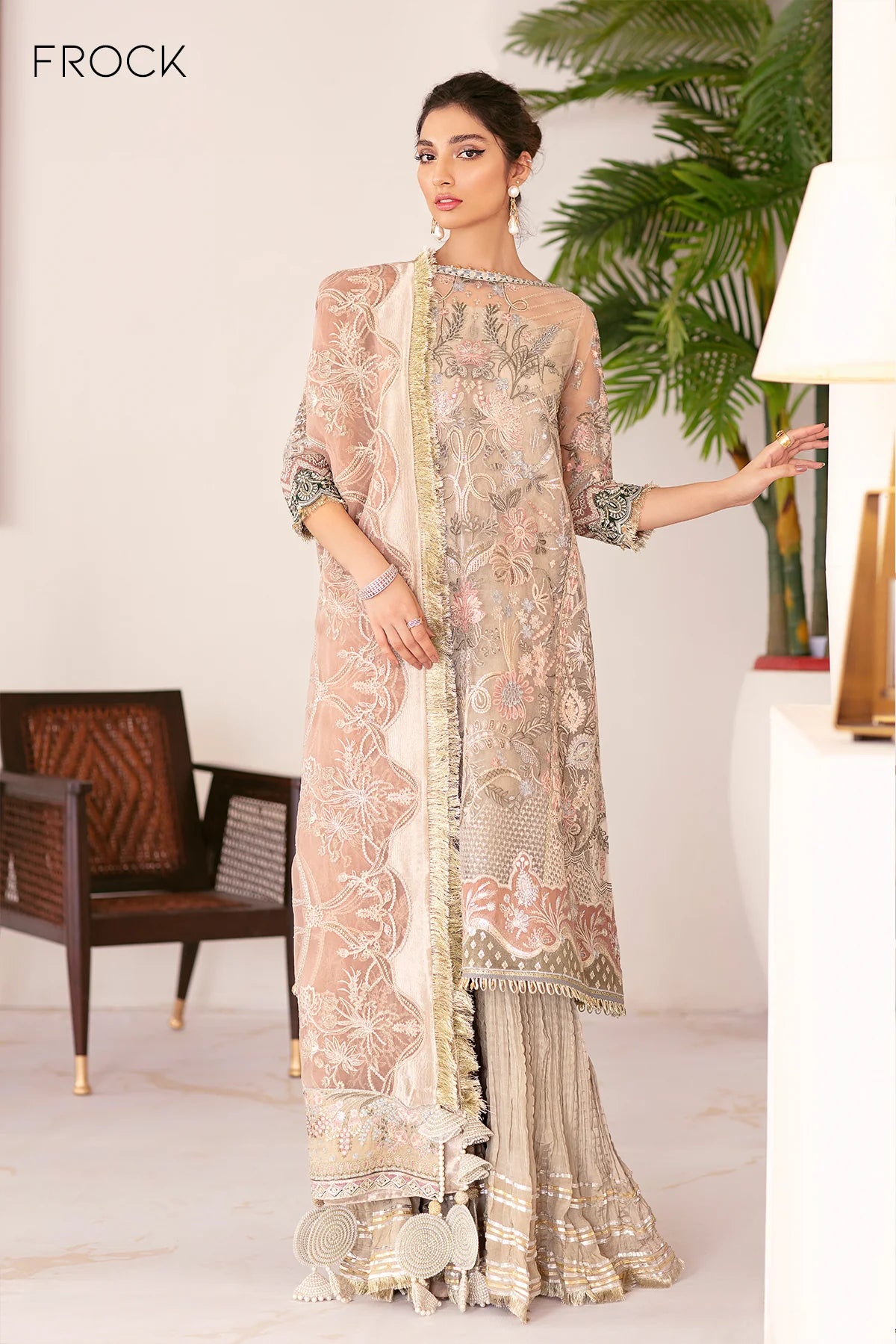3 Piece EMBROIDERED NET WITH DUPATTA AND TROUSER CH08-06 - Baroque