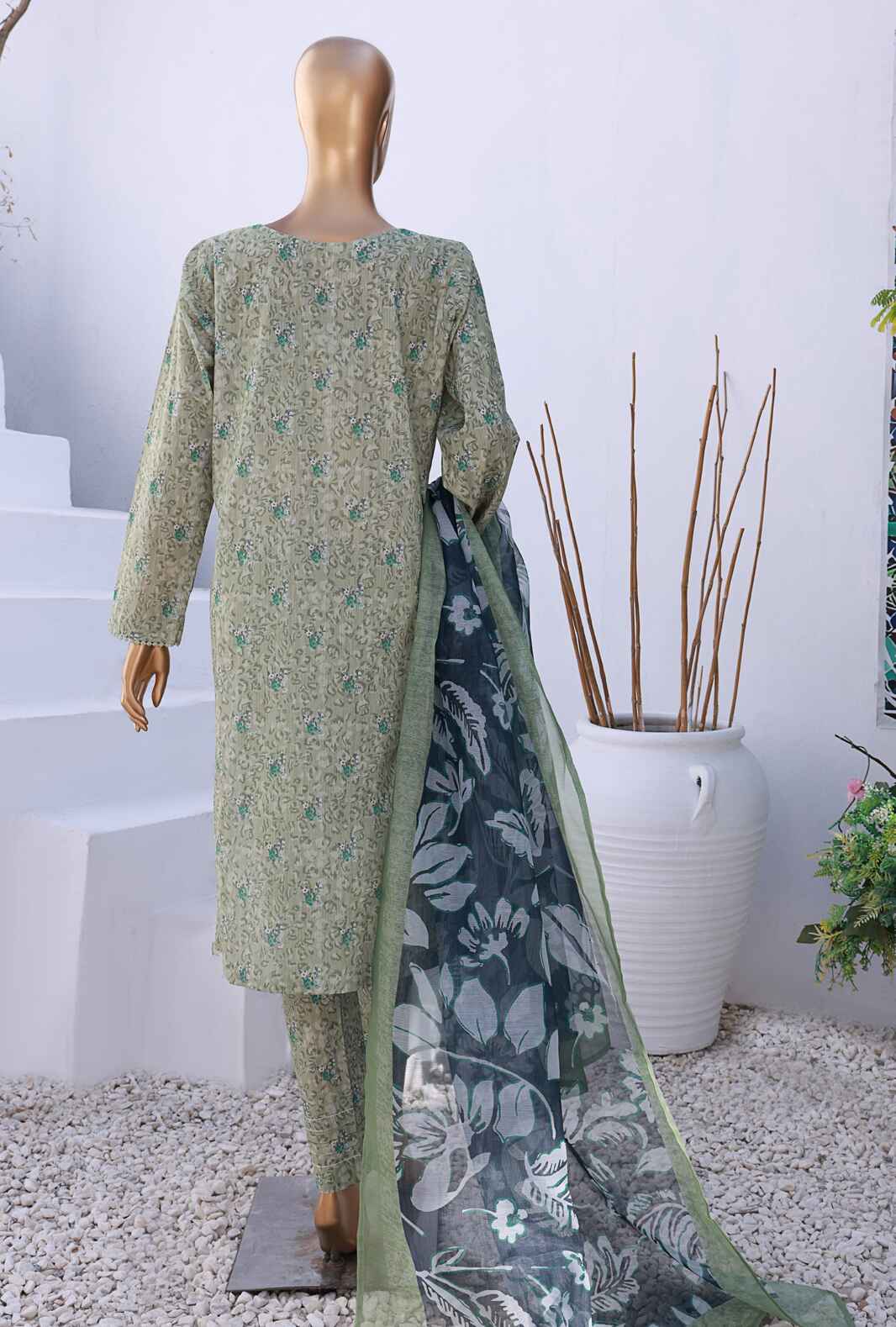 H.Z - 3 Piece Unstitched - Organic Co-ords Digital Printed Suit - OC-504