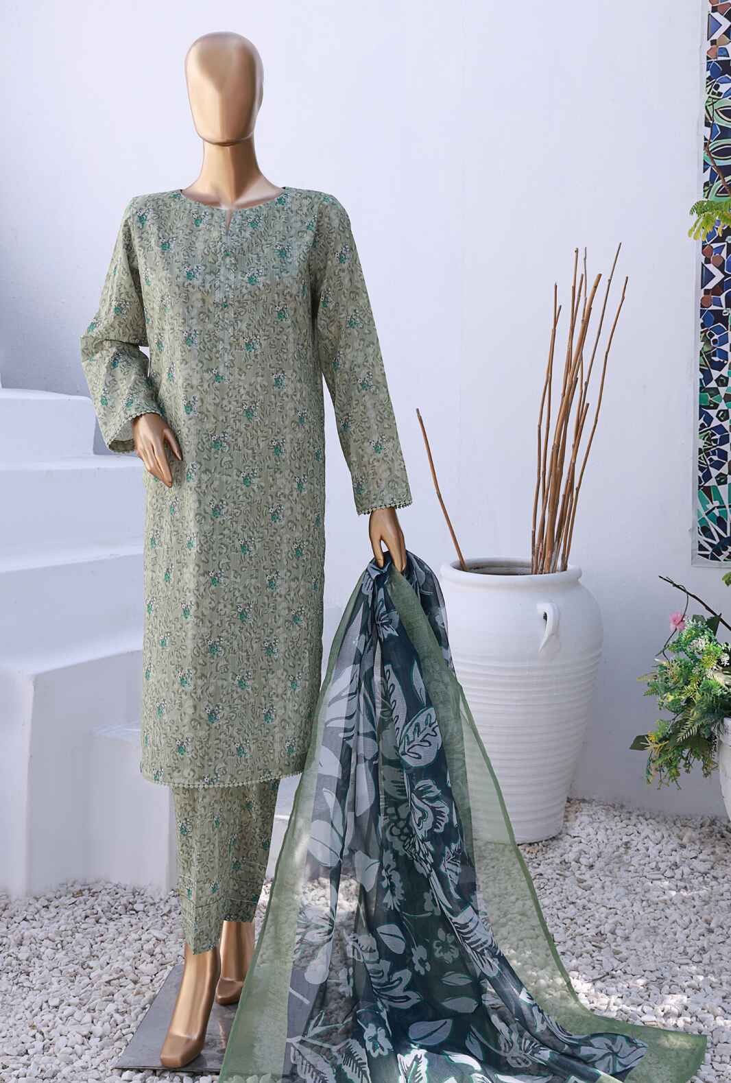 H.Z - 3 Piece Unstitched - Organic Co-ords Digital Printed Suit - OC-504