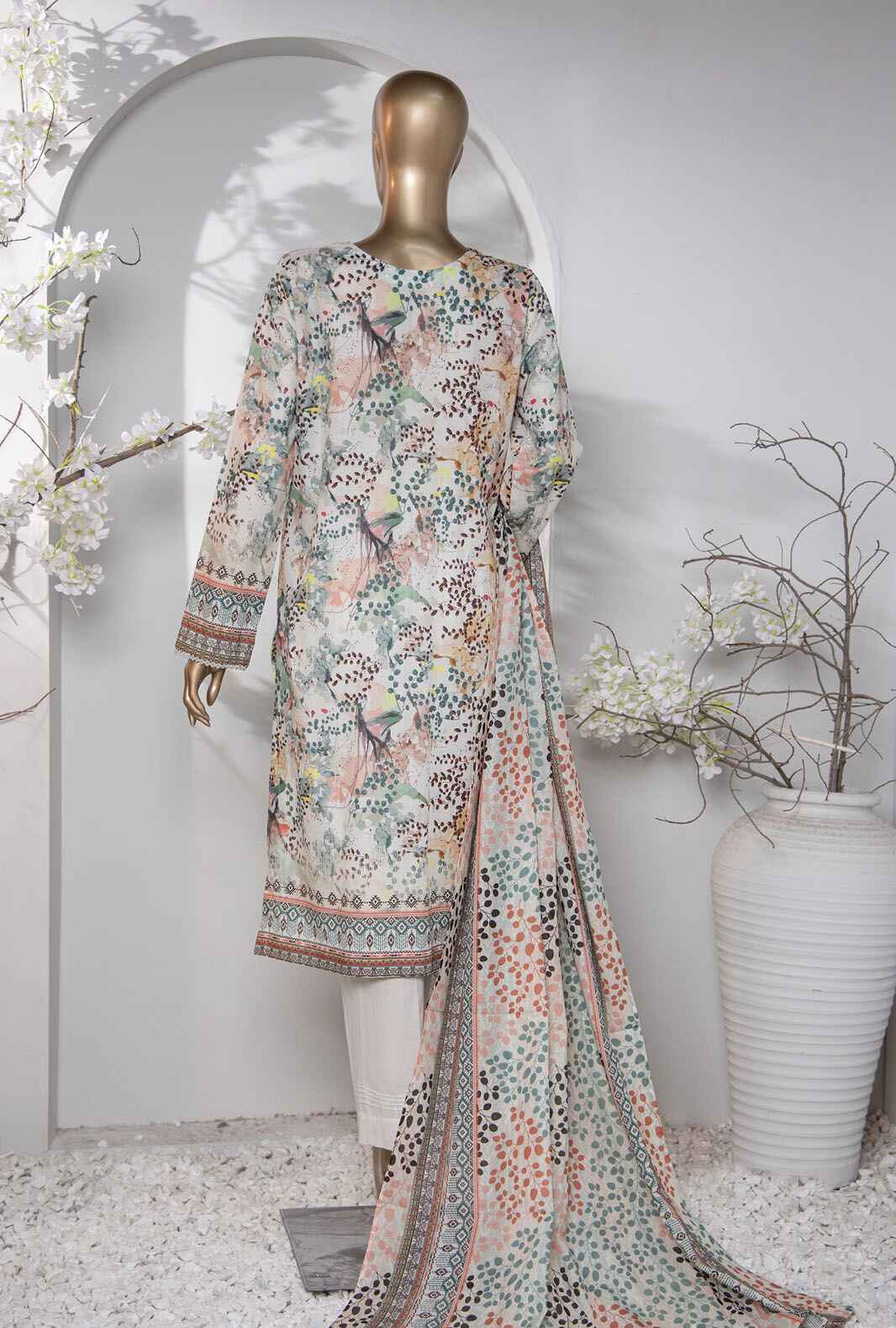 3 Piece UnStitched - Dhagakari Digital Printed lawn Suit -PDE-802