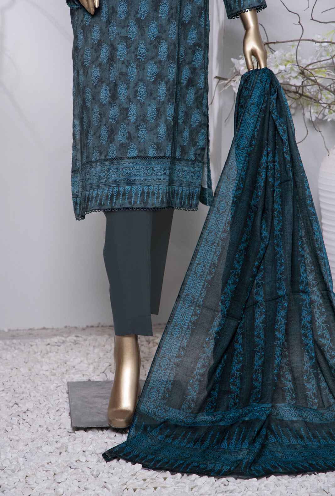 3 Piece Unstitched - Platinum Digital Printed Lawn Suit - PPC-203