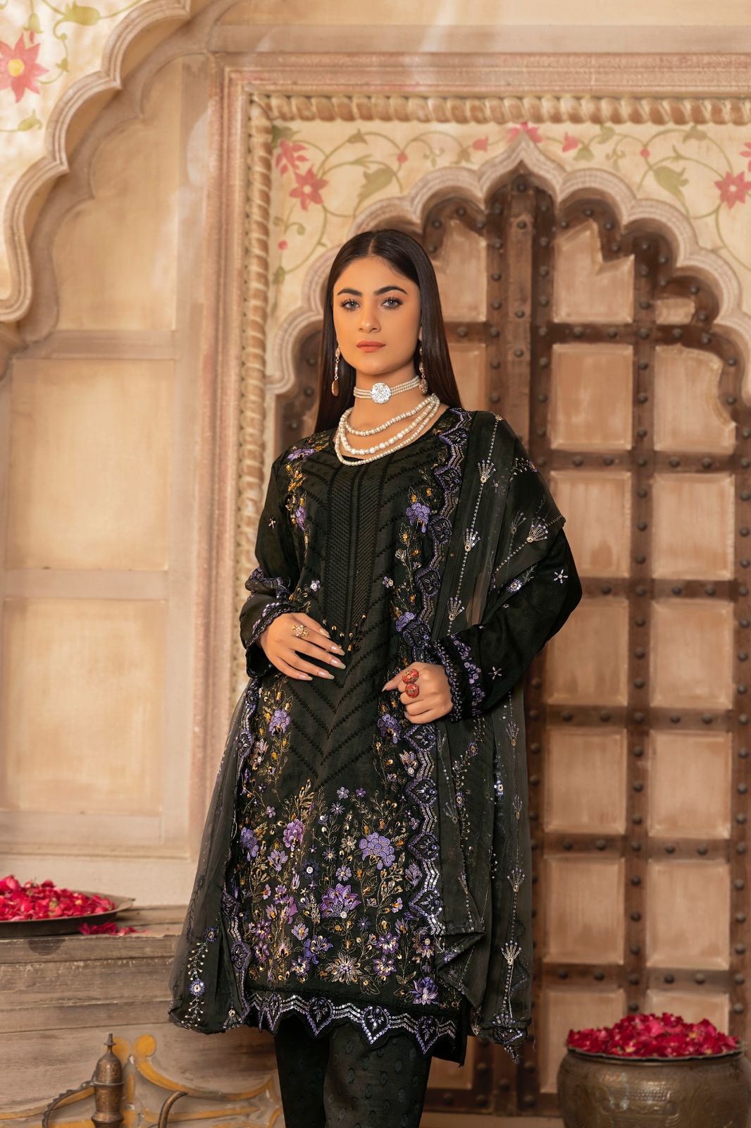 Muntaha - Unstitched 3pc Lawn Jacquard Embrdoiered Shirt with Chiffon Embroidered Dupatta and Trouser - 05