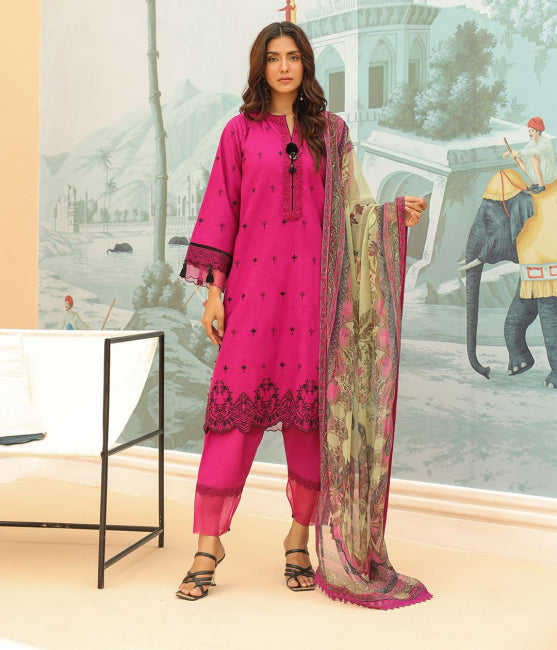 Embroidered Shirt Shalwar Dupatta - Purple - Khaddar Suit - 0772
