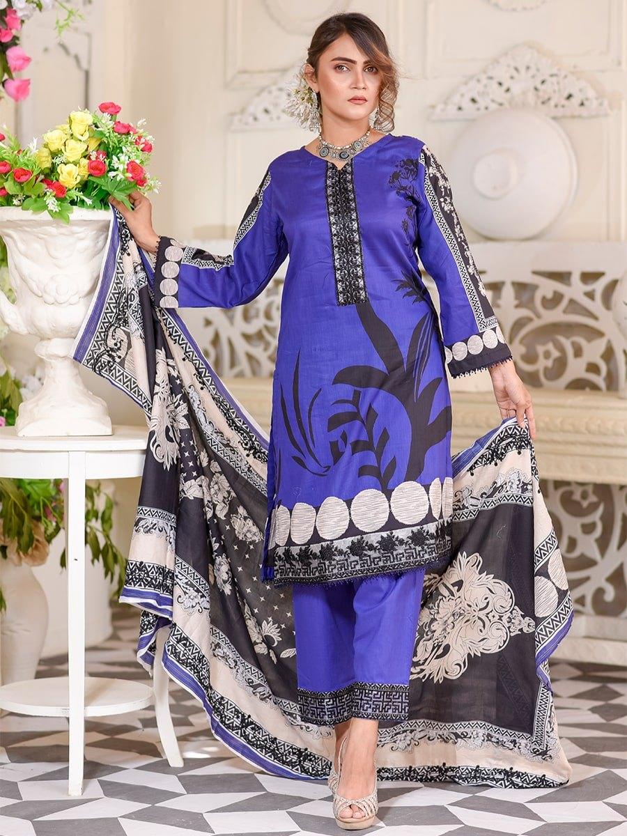 Aseer - Unstitched Embroidered 3Pc - Lawn Printed Embroidered Shirt With Printed Lawn Dupatta & Dyed Trouser - D-05 - Pehnawa Exclusive