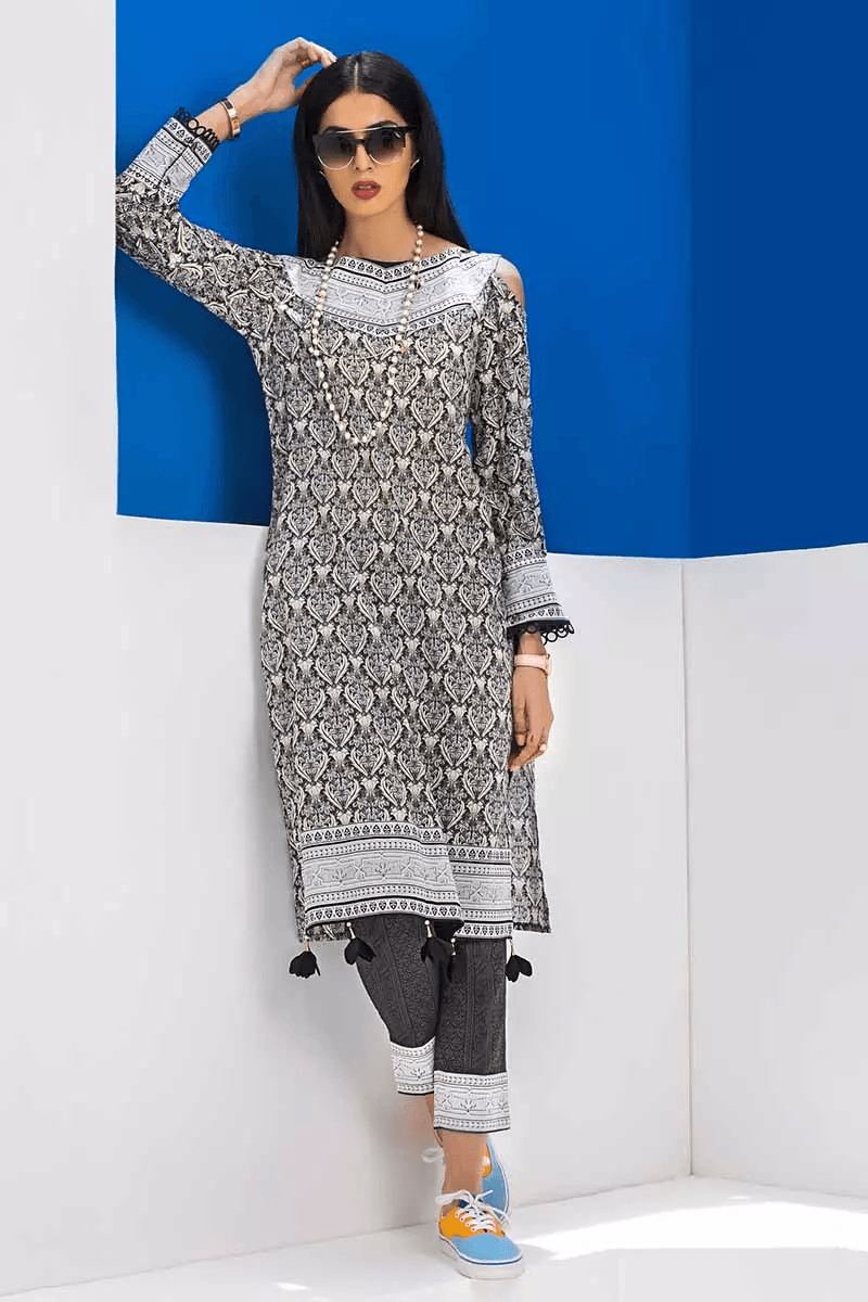GulAhmed - Unstitched 2Pc - Printed Lawn Shirt with Dyed Trouser - BT-10 - Pehnawa Exclusive