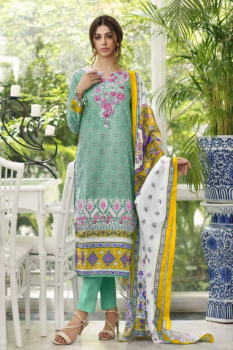 GulAhmed - Unstitched Embroidered 3Pc - Printed Shirt with Printed Dupatta & Dyed Trouser - CBE-84 - Pehnawa Exclusive