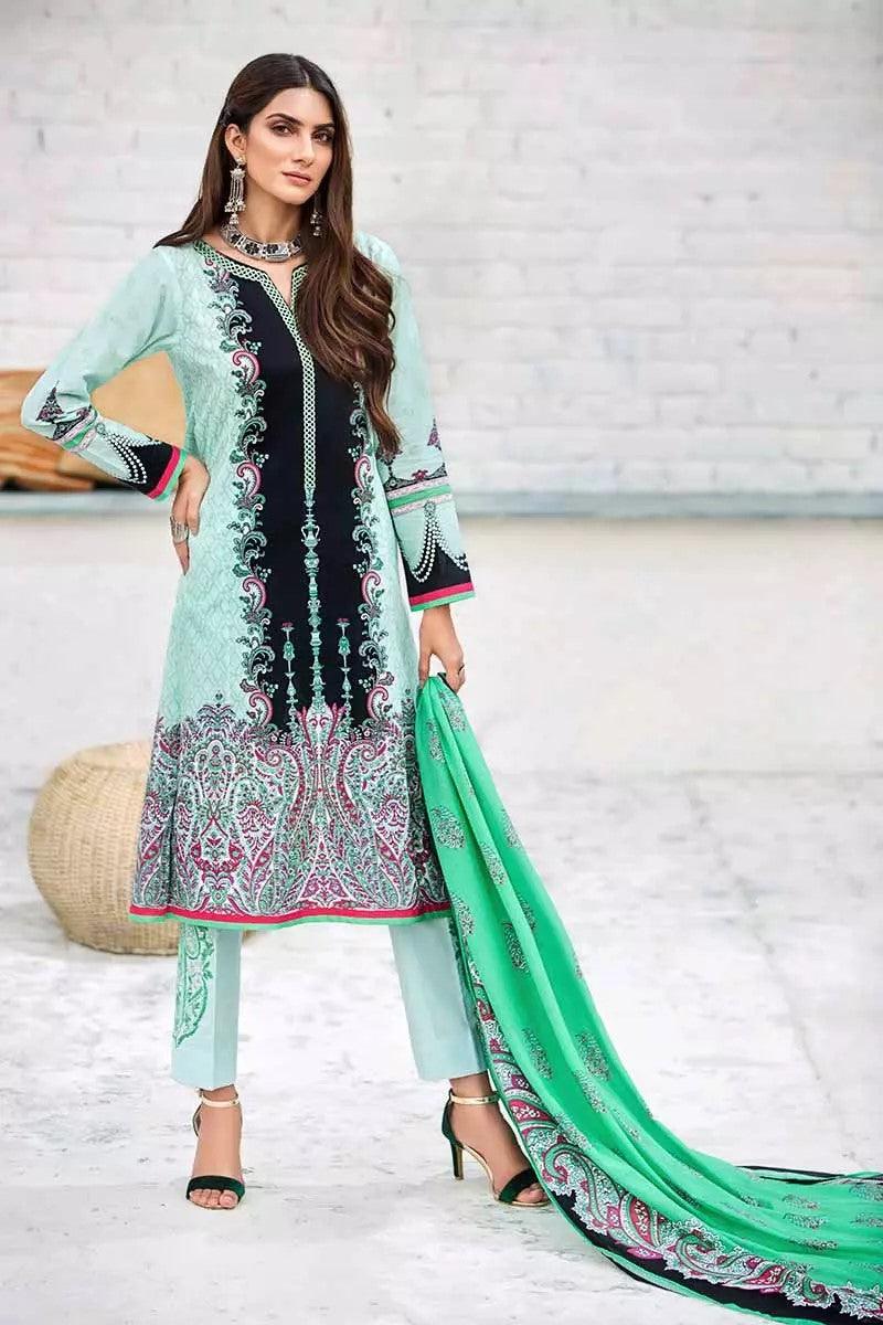 GulAhmed - Unstitched Embroidered 3Pc - Printed Shirt with Printed Dupatta & Dyed Trouser - CBE-94 - Pehnawa Exclusive